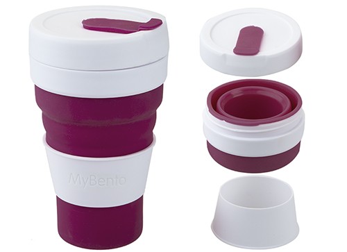 Summit Mybento Grande Pop Cup 450ml Collapsible Silicone Coffee Cup Mug Travel Foldable - Berry