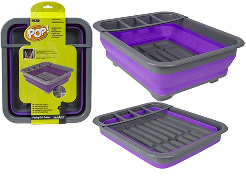 Summit Pop! Collapsible Dish Rack Drainer with Draining System - Purple / Grey